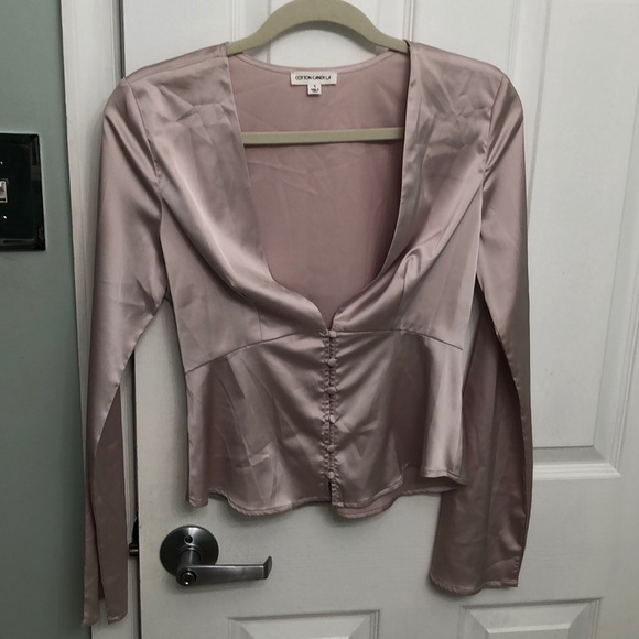 Cotton Candy Tops - Pink Satin Blouse